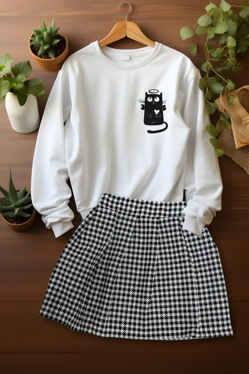 ادا بيبيك تشوكوك Ada Baby Child Style Sweat Plaid Skirt Top and Bottom Set