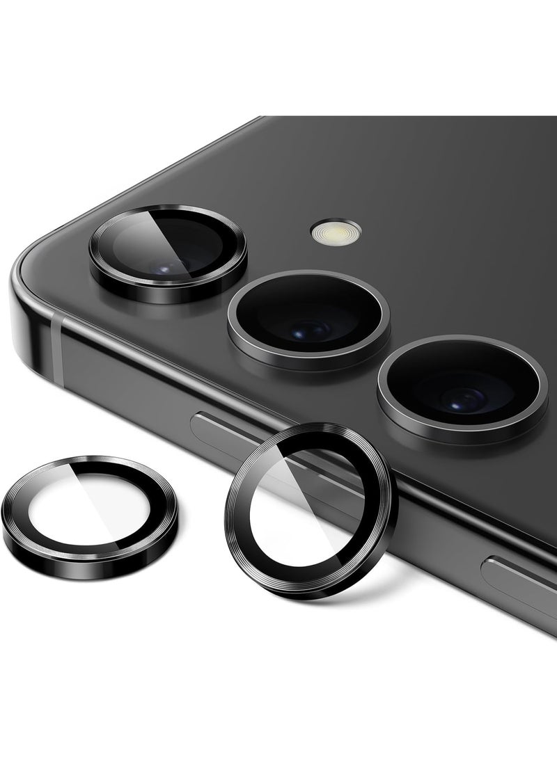 Lion Store camera lens protector for the new Samsung Galaxy A55 5G, Samsung A35 metal ring cover made of tempered glass with a hardness of 9, easy-to-install tray, high-definition clear, one set (black)