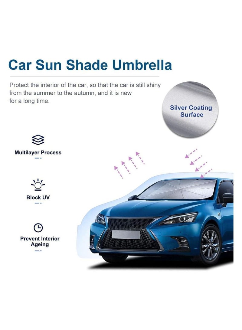 Car Windshield Sunshade Umbrella, Foldable Car Sun Umbrella for Windshield Sun Protection Umbrella Front Sunscreen Visor Block UV Fits Most Vehicle Models - Black - Image 3