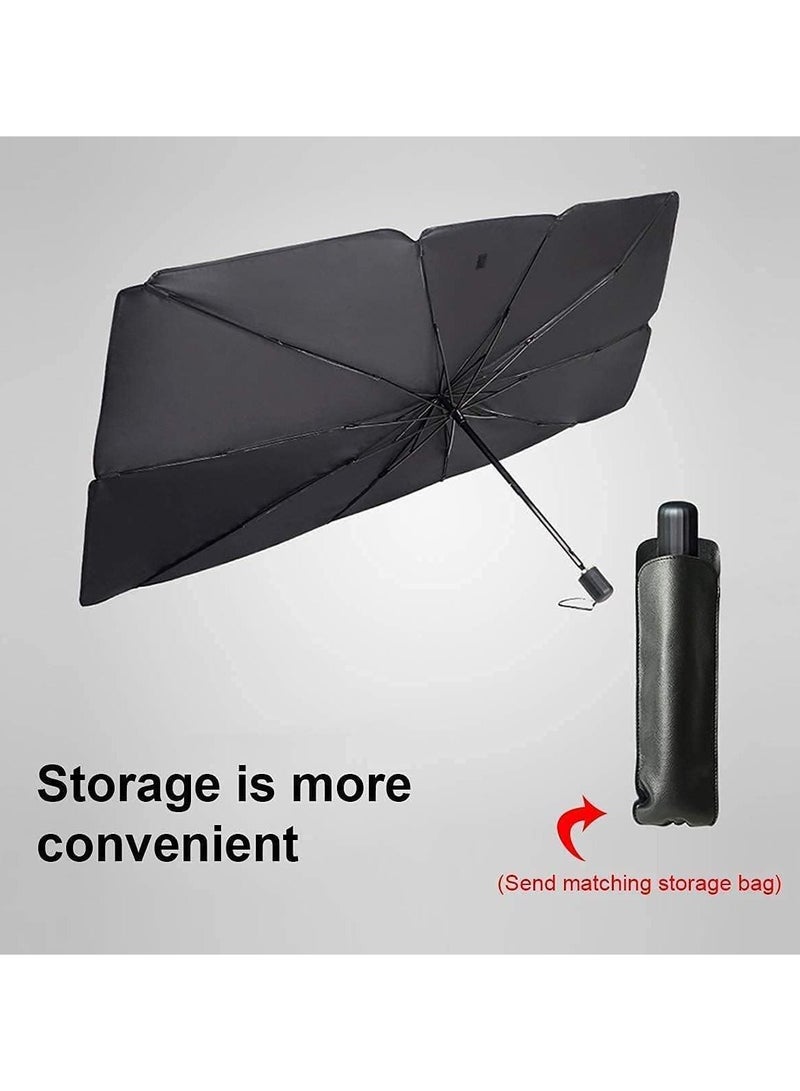 Car Windshield Sunshade Umbrella, Foldable Car Sun Umbrella for Windshield Sun Protection Umbrella Front Sunscreen Visor Block UV Fits Most Vehicle Models - Black - Image 2