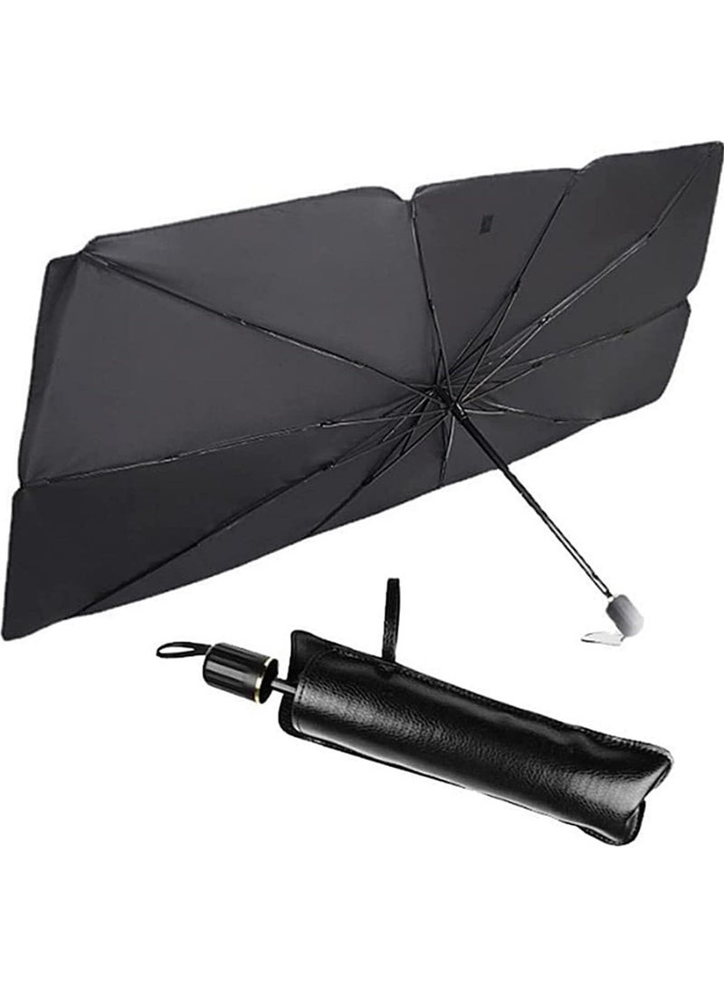 Car Windshield Sunshade Umbrella, Foldable Car Sun Umbrella for Windshield Sun Protection Umbrella Front Sunscreen Visor Block UV Fits Most Vehicle Models - Black - Image 1