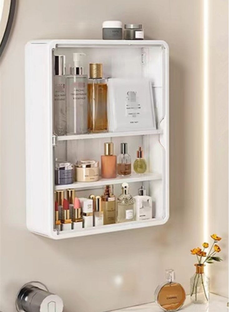 Kutis 3-Tier Makeup Cosmetic Organizer Perfume Skincare Shelf with Door Plastic White 30x9.4x40 cm - Image 1