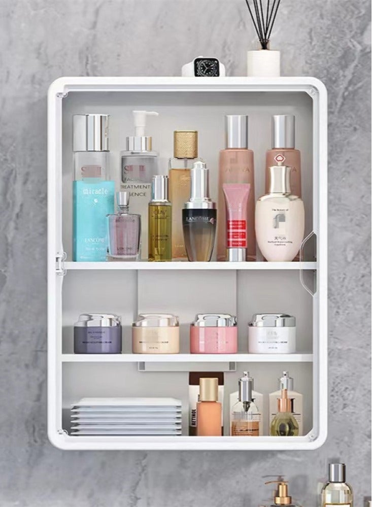 Kutis 3-Tier Makeup Cosmetic Organizer Perfume Skincare Shelf with Door Plastic White 30x9.4x40 cm - Image 2