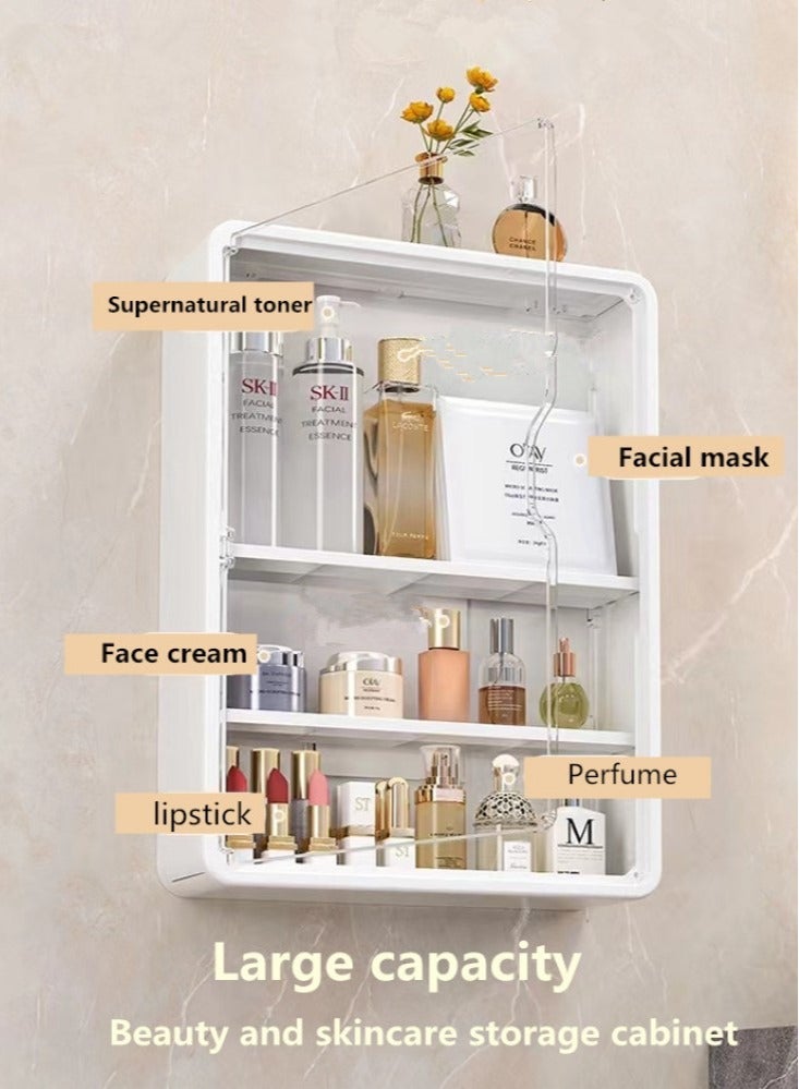 Kutis 3-Tier Makeup Cosmetic Organizer Perfume Skincare Shelf with Door Plastic White 30x9.4x40 cm - Image 3