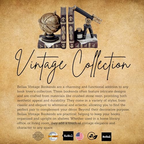Bellaa 26355 Decorative Bookends Astronomy Vintage Retro Tellurion Galileo Sky Telescope Celestial Globe Armillary Sphere Antique Space Time Book Ends Home Decor 6 inch - Image 3
