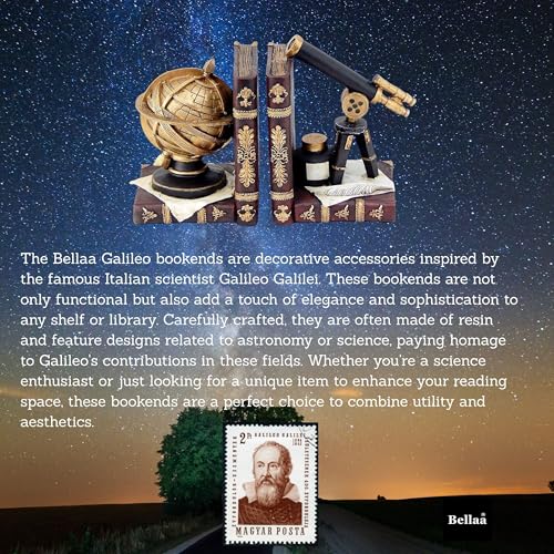 Bellaa 26355 Decorative Bookends Astronomy Vintage Retro Tellurion Galileo Sky Telescope Celestial Globe Armillary Sphere Antique Space Time Book Ends Home Decor 6 inch - Image 5