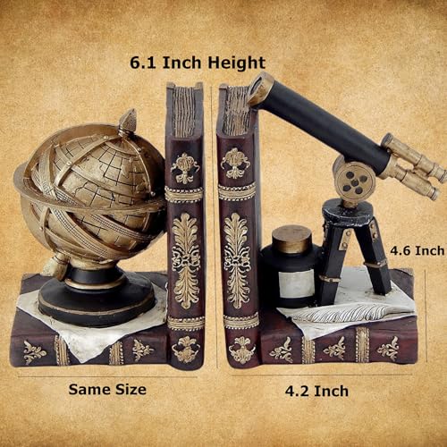 Bellaa 26355 Decorative Bookends Astronomy Vintage Retro Tellurion Galileo Sky Telescope Celestial Globe Armillary Sphere Antique Space Time Book Ends Home Decor 6 inch - Image 2