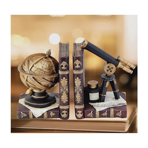 Bellaa 26355 Decorative Bookends Astronomy Vintage Retro Tellurion Galileo Sky Telescope Celestial Globe Armillary Sphere Antique Space Time Book Ends Home Decor 6 inch - Image 1