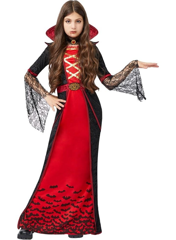 Halloween Costume for Kids, Girls Deluxe Vampire Witch Costume, Gothic Style Dress, Black and Red, Vintage Stand Neck with Lace Sleeves, for Halloween Party Fancy Dress Cosplay Outfit - Image 4