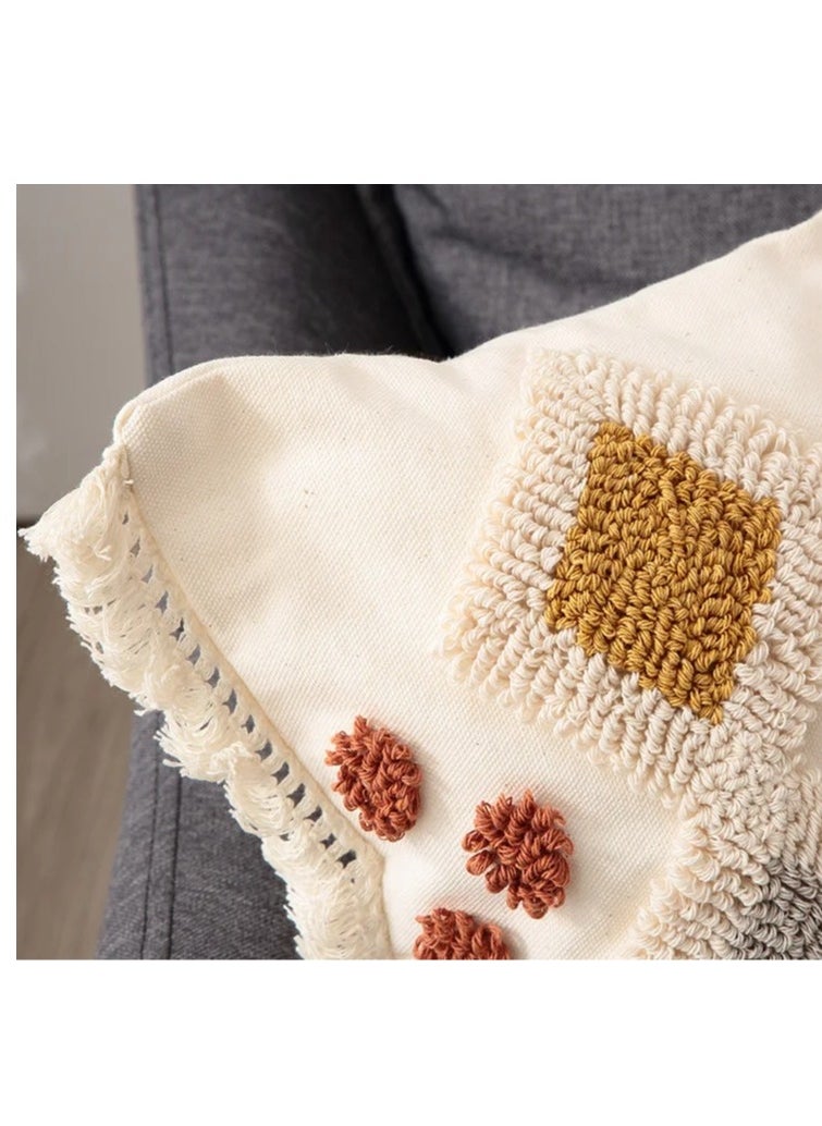 XiuWoo - New Design Boho Style Tufted Geometric Pattern Cushion Cover With Tassels Home Decor Super Soft Woven Tufted Pillow Cases 45*45cm - Image 1
