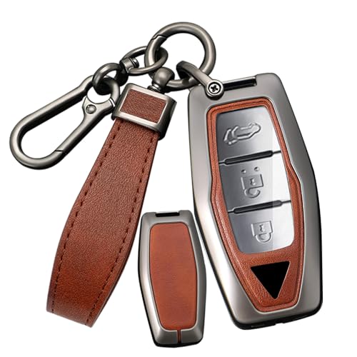 SANRILY PU Leather 2/3/4 Button Key Fob Cover Fit for Mitsubishi Outlander 2023 2022 2021 Keyless with Leather Keychain Black-brown - Image 1