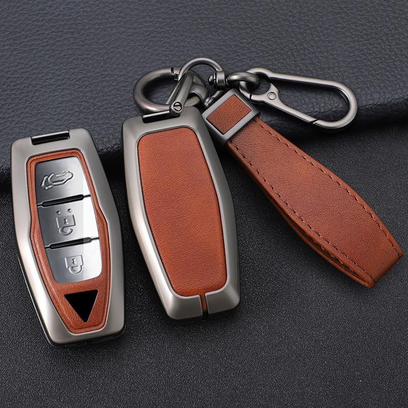 SANRILY PU Leather 2/3/4 Button Key Fob Cover Fit for Mitsubishi Outlander 2023 2022 2021 Keyless with Leather Keychain Black-brown - Image 3