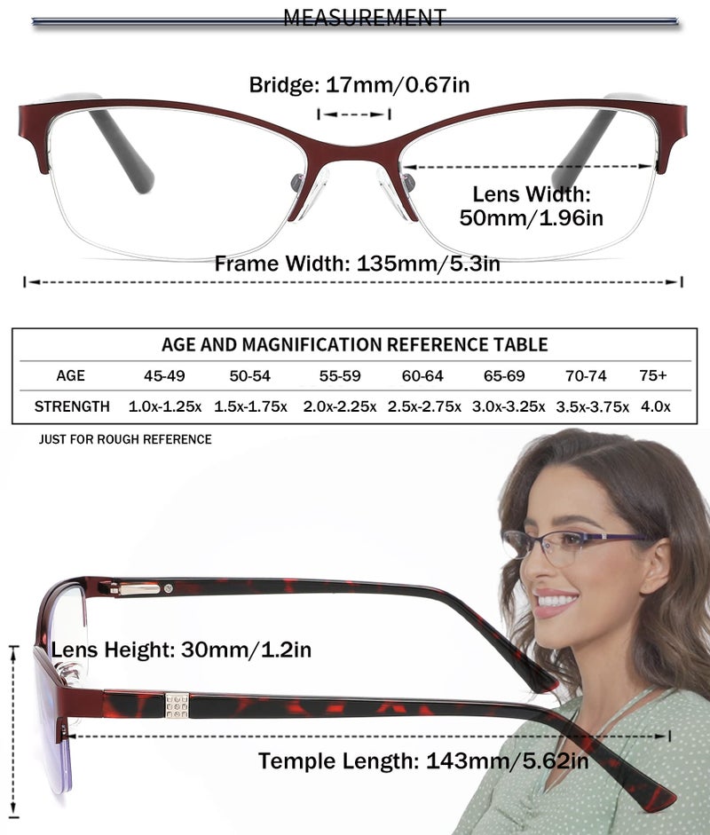 HOTJOJO 3 Pack Reading Glasses for Women Blue Light Blocking  Metal Oval Half Frame Womens Readers Glass with Spring Hinge  Anti Blue Ray Reduce Eye Strain Glare Headache(200 Magnification Strength) - Image 3