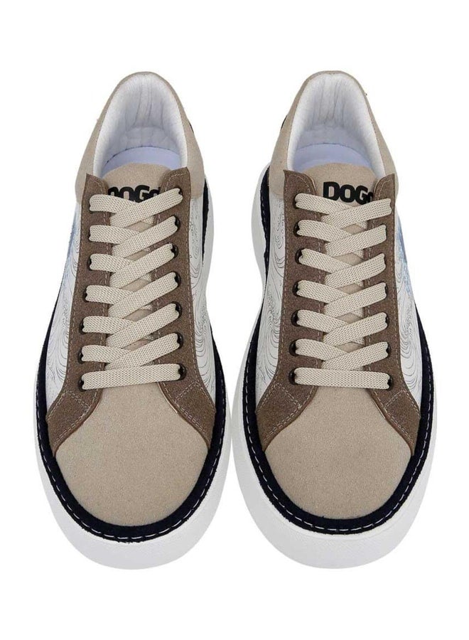 Dogo Men's Vegan Leather Beige Sneakers - Japanese Waves Design. - Image 2