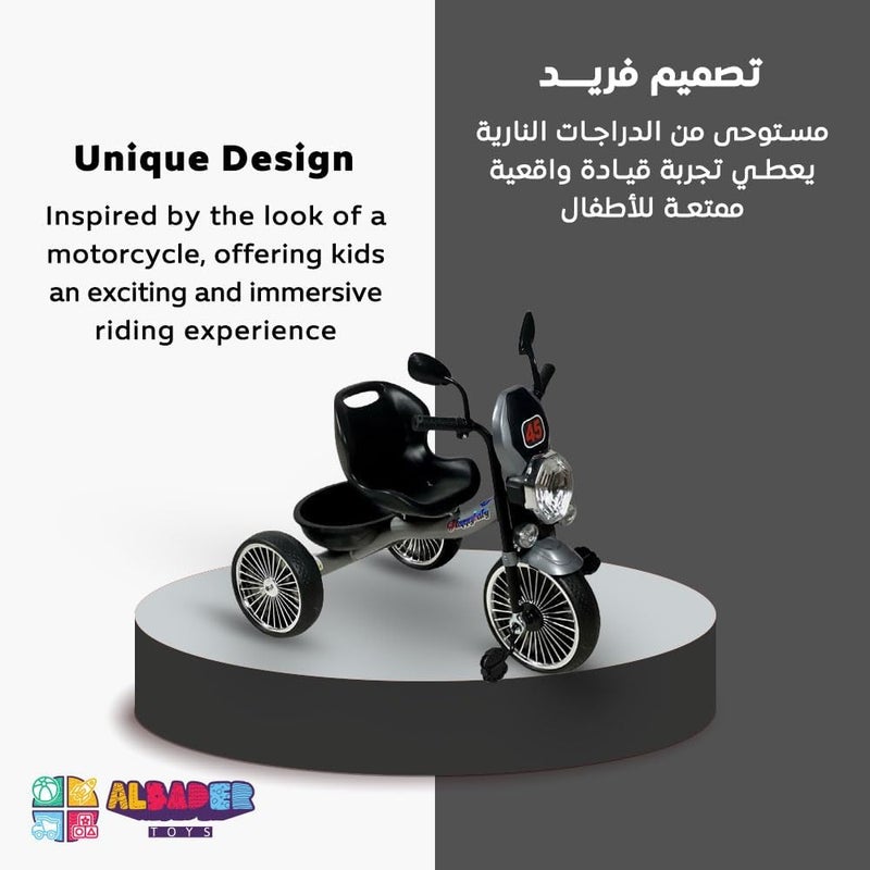 دراجة ALBADER بتصميم دراجة نارية، دراجة ثلاثية العجلات مع أضواء وتأثيرات موسيقية، دراجة أطفال للبنين والبنات، هدية رائعة للأطفال، دراجة ثلاثية للأطفال (مجمعة، فضي) - Image 5
