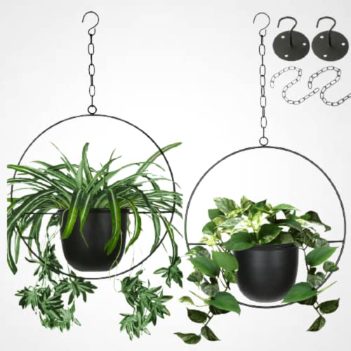 Shineloha 2 Pack Hanging Planters for Indoor Plants with 5.5" Pot + Ceiling Hook + Extender Chain | Hanging Plant Holder, Metal Minimalist Planter, NO Plant incld - Image 1