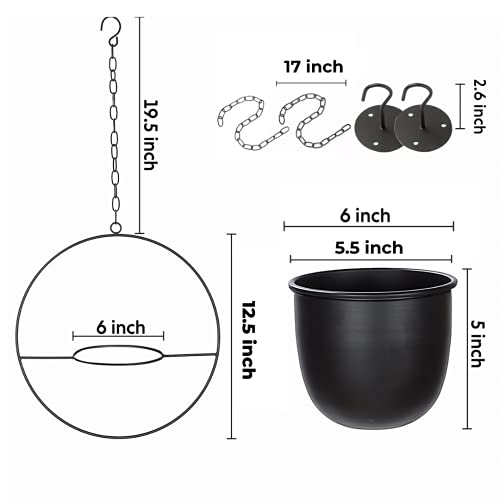 Shineloha 2 Pack Hanging Planters for Indoor Plants with 5.5" Pot + Ceiling Hook + Extender Chain | Hanging Plant Holder, Metal Minimalist Planter, NO Plant incld - Image 5
