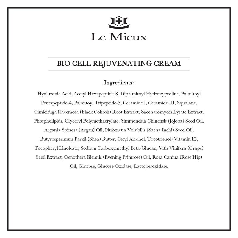 Le Mieux Bio Cell Rejuvenating Cream - Triple Peptide Facial Moisturizer with Hyaluronic Acid, Squalane & Rose Hip, Night & Day Cream for Face & Neck, No Parabens or Sulfates (1.75 oz / 52 ml) - Image 5