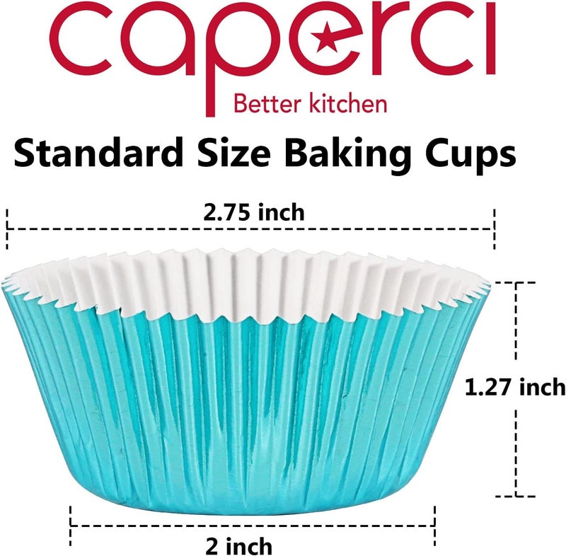 Caperci Aqua Sky Foil Cupcake Liners Standard Size Baking Cups Muffin Wrappers, 150-Pack - Image 2