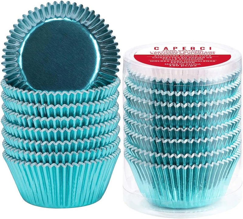 Caperci Aqua Sky Foil Cupcake Liners Standard Size Baking Cups Muffin Wrappers, 150-Pack - Image 1