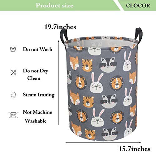 CLOCOR Kids Laundry Basket,Collapsible Fabric Storage Container,Baby Nursery Hamper for Boys,Kids Toys Bucket,Room Decor,Gift Basket(Animal Heads) - Image 5