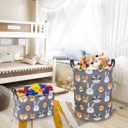CLOCOR Kids Laundry Basket,Collapsible Fabric Storage Container,Baby Nursery Hamper for Boys,Kids Toys Bucket,Room Decor,Gift Basket(Animal Heads) - Image 2