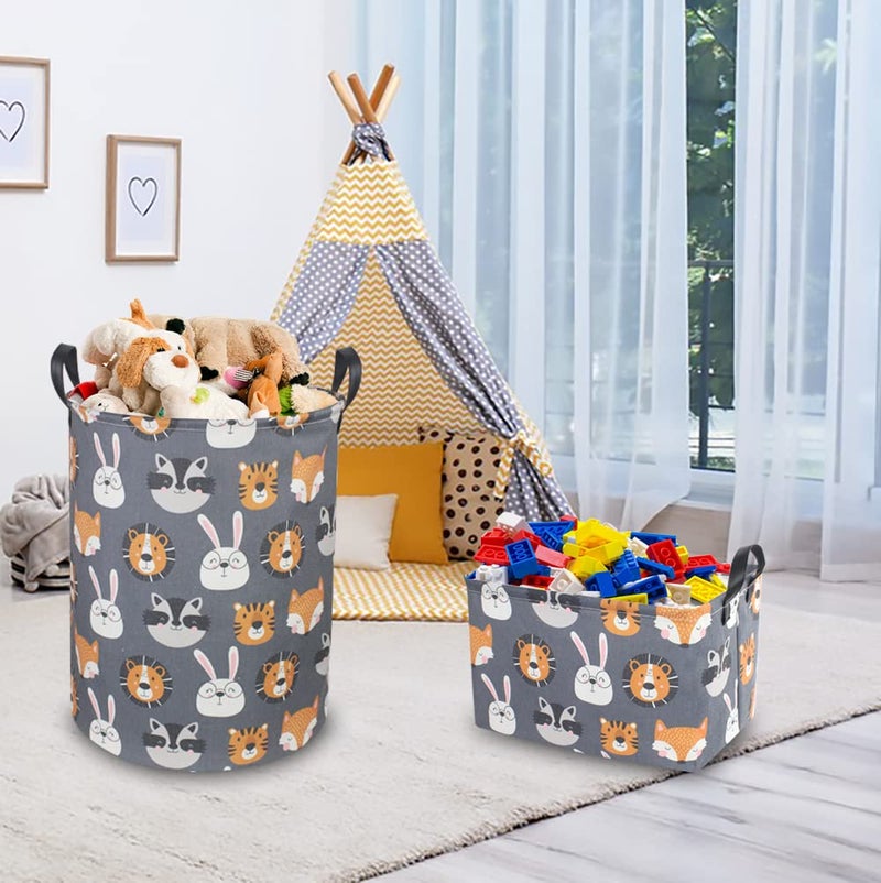 CLOCOR Kids Laundry Basket,Collapsible Fabric Storage Container,Baby Nursery Hamper for Boys,Kids Toys Bucket,Room Decor,Gift Basket(Animal Heads) - Image 3