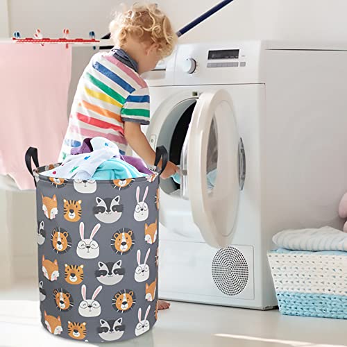 CLOCOR Kids Laundry Basket,Collapsible Fabric Storage Container,Baby Nursery Hamper for Boys,Kids Toys Bucket,Room Decor,Gift Basket(Animal Heads) - Image 4