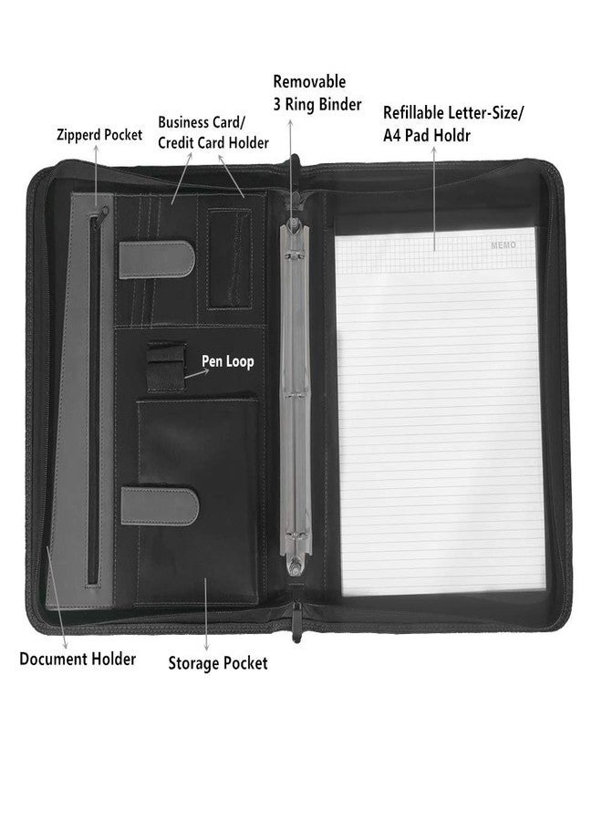 NuVision Zippered Padfolio 3 Ring Binder, Notebook for Work, Business Planner and Organizers, Padfolio with Handle, 8 ½ x 11” Writing Pad, PU Leather Folder, Professional Business Documents Portfolio - Image 3