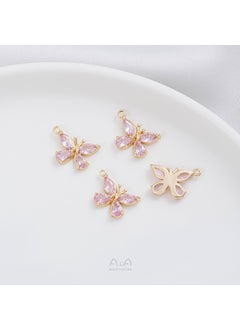 Generic 14K Gold Plated Zircon Butterfly Pendant DIY Pink zirconium hanging butterfly 1 