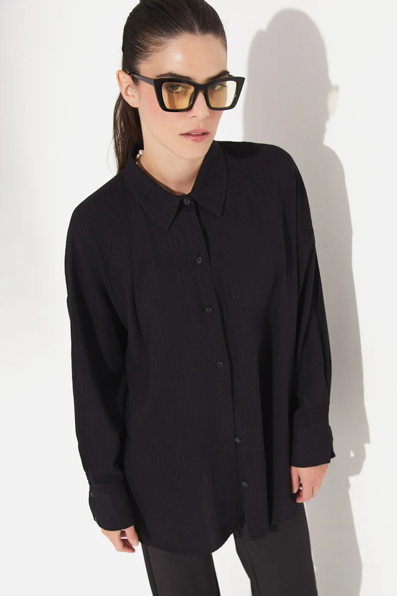 جون Women's Cotton Striped Wide Pattern Woven Shirt