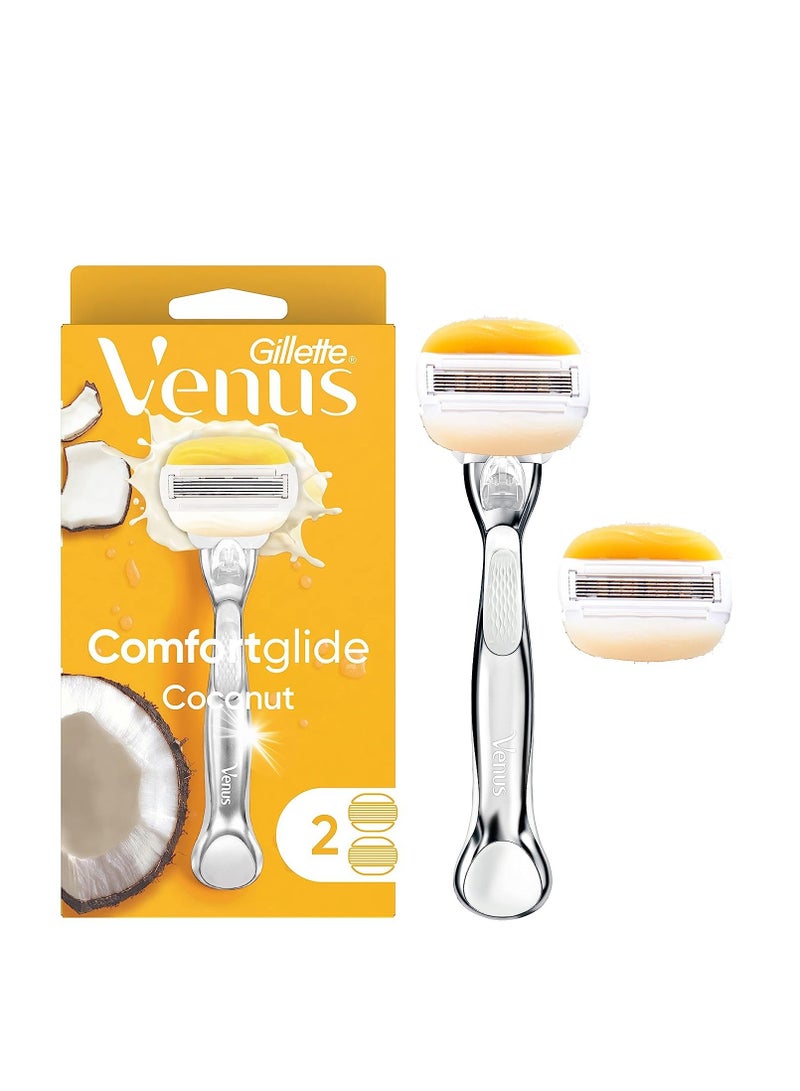 Gillette شفرة حلاقة جيليت فينوس كومفورت غلايد مع أولاي جوز الهند للنساء + عبوات شفرات احتياطية، فضي، 2 عدد - Image 1