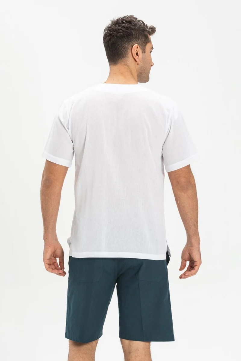 Eliş Şile Bezi Eliş Şile Cloth Short Sleeve Şile Cloth Cycling Collar Men's T-Shirt White