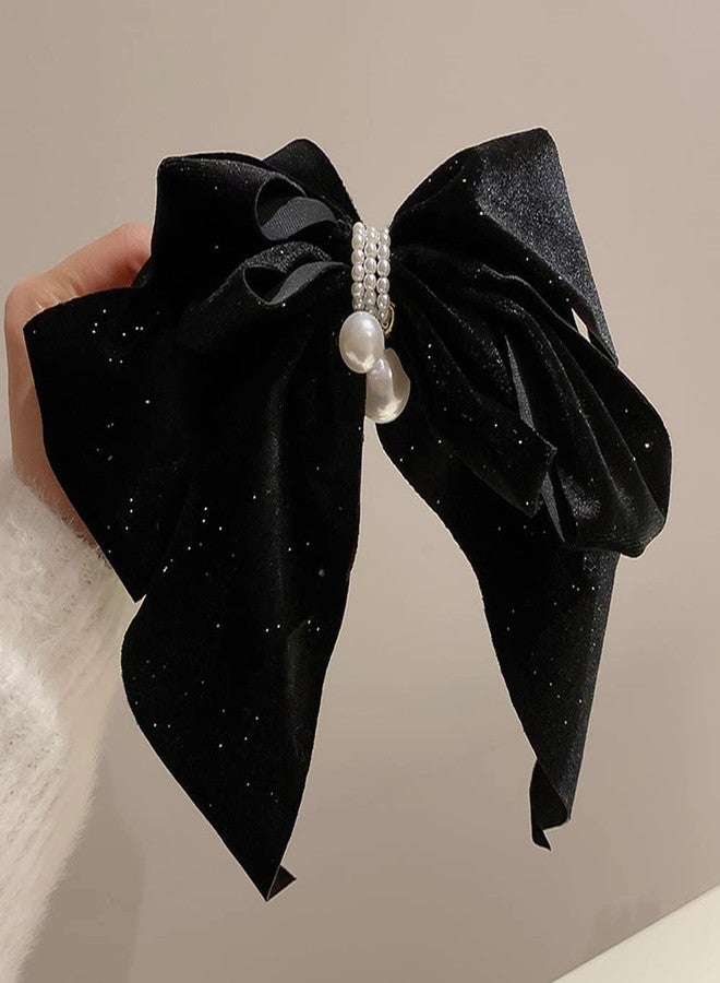 Jumwrit Large Bow Hair Clip Strong Hold Bow Hairpin Hair Barrette Vintage Pearl Bowknot Hair Clip French Design Hair Styling Accessories for Women Girls（Black） - Image 4