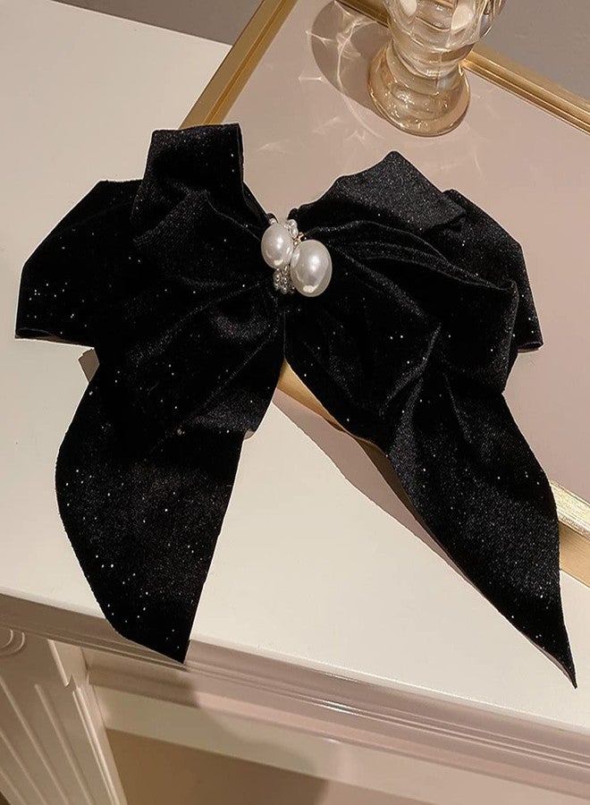 Jumwrit Large Bow Hair Clip Strong Hold Bow Hairpin Hair Barrette Vintage Pearl Bowknot Hair Clip French Design Hair Styling Accessories for Women Girls（Black） - Image 5
