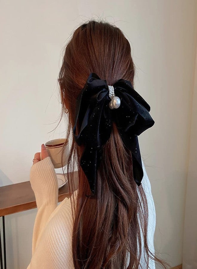 Jumwrit Large Bow Hair Clip Strong Hold Bow Hairpin Hair Barrette Vintage Pearl Bowknot Hair Clip French Design Hair Styling Accessories for Women Girls（Black） - Image 3