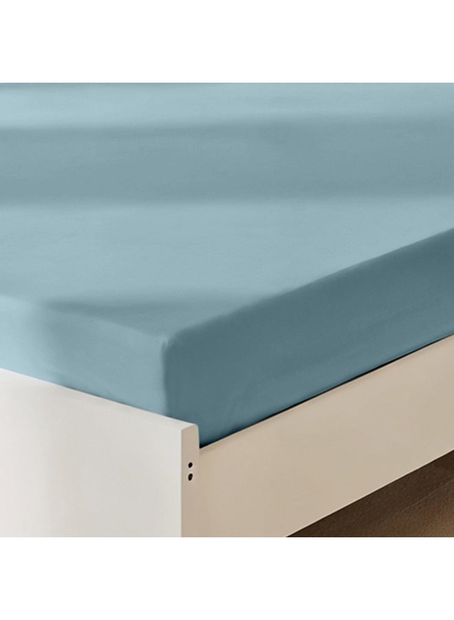 Rest Fitted Bedsheet 200x200+30cm Breathable Plush Metallic Blue Fabric with Deep Pockets Machine Washable for Optimal Protection  - Image 1