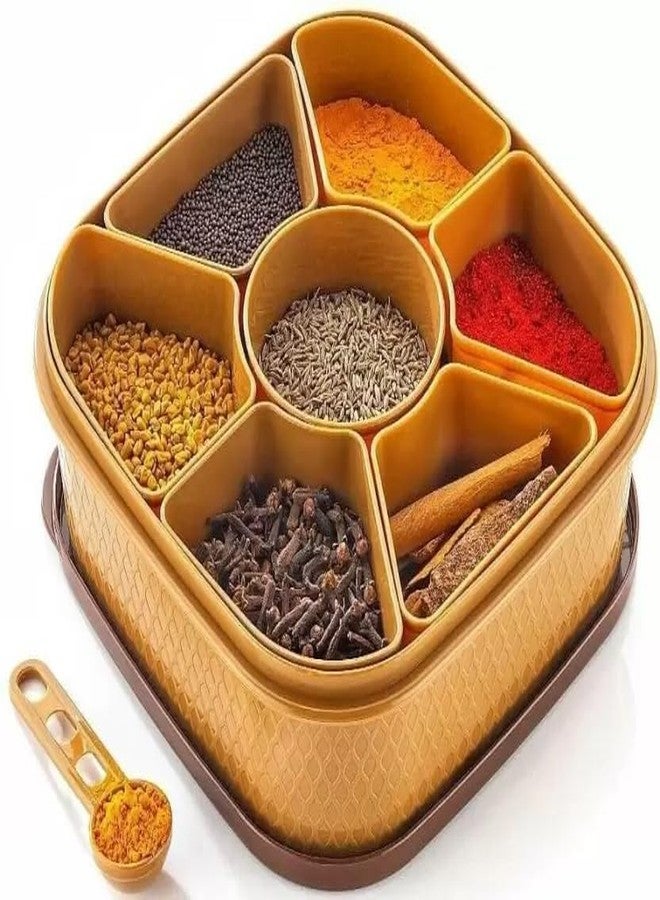 Wheel Crew 7 Sections Multipurpose Masala Rangoli Container Box Set for kitchen | 7-in-1 Spice Masala Rangoli Organiser Box Set - Brown - Image 2