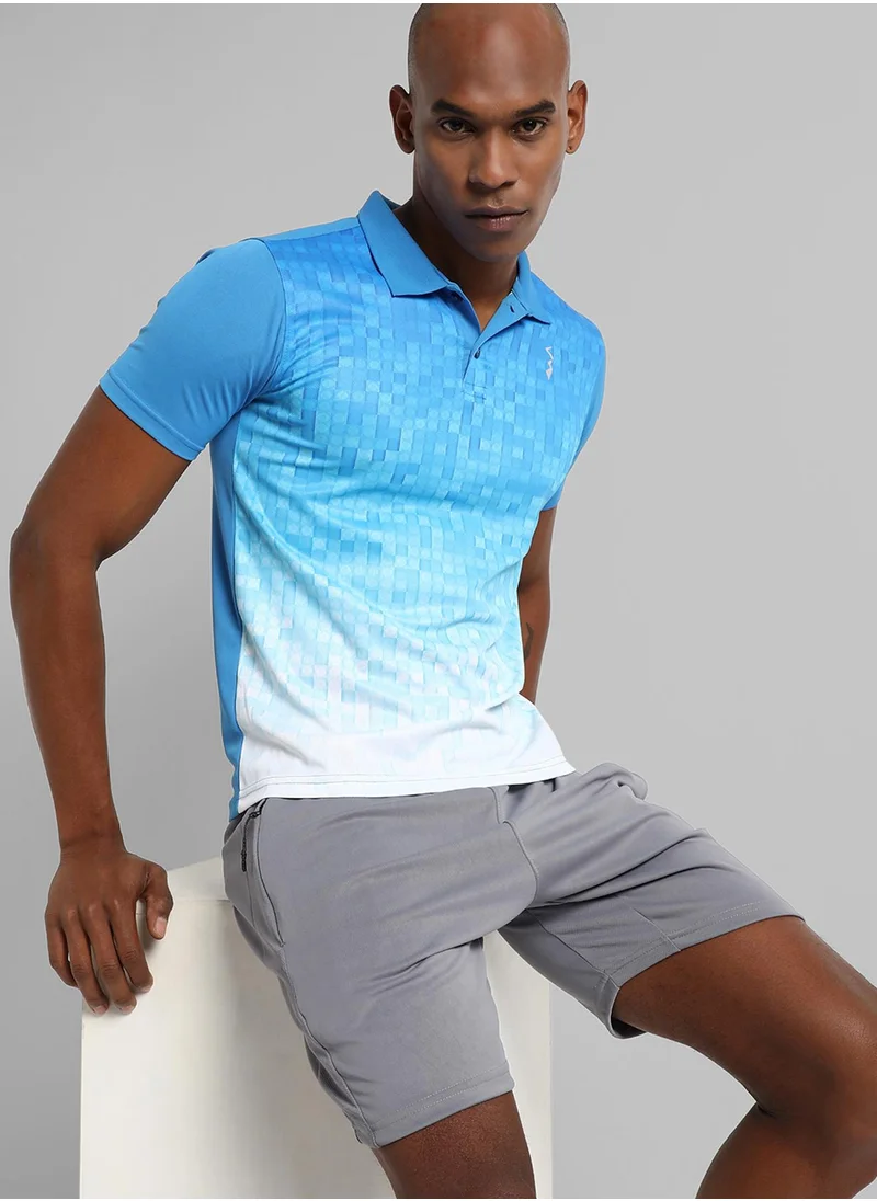 كامبوس سوترا Men's Blue Printed Regular Fit Activewear T-Shirt