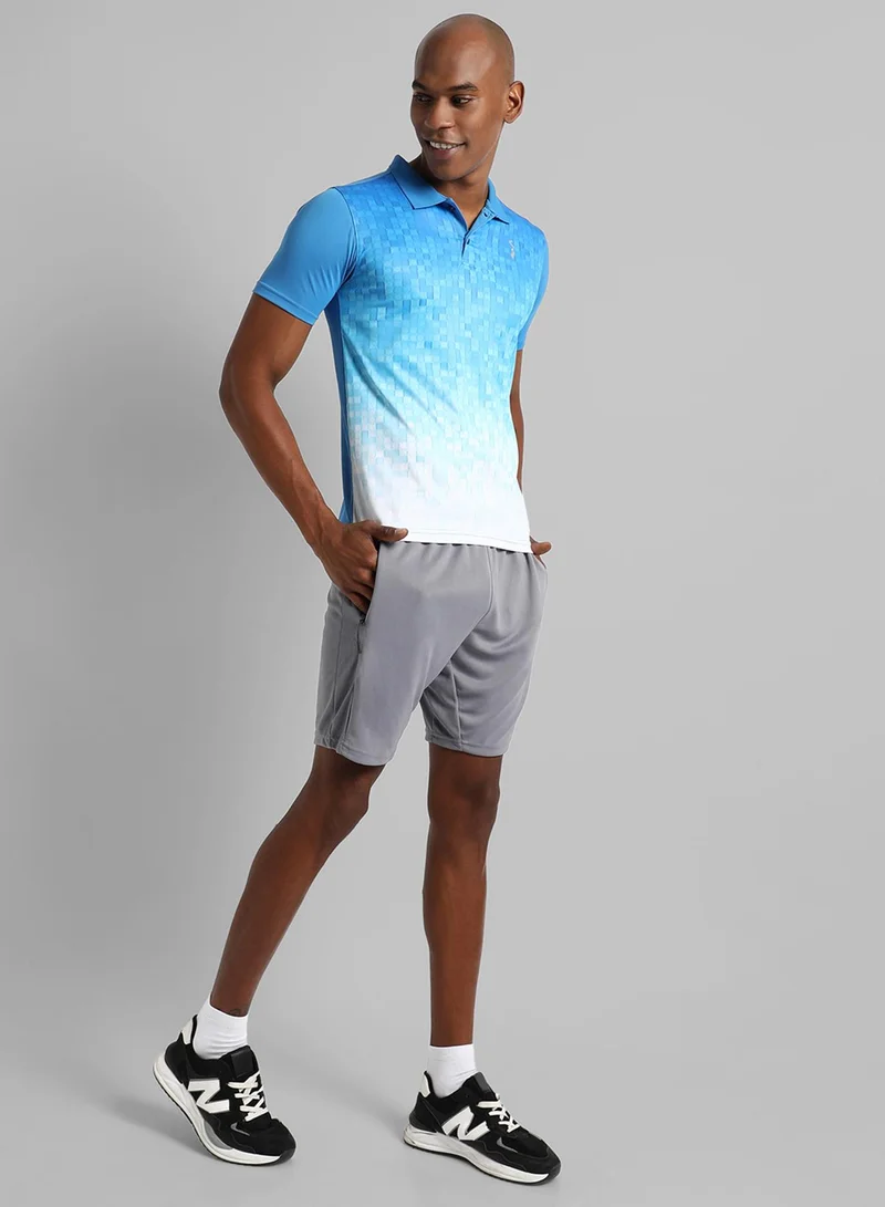 Campus Sutra Men's Blue Printed Regular Fit Activewear T-Shirt