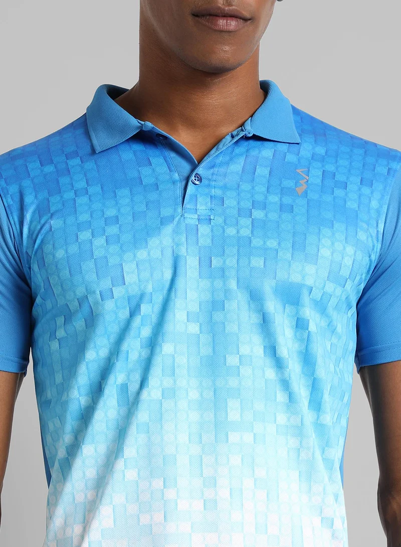 Campus Sutra Men's Blue Printed Regular Fit Activewear T-Shirt