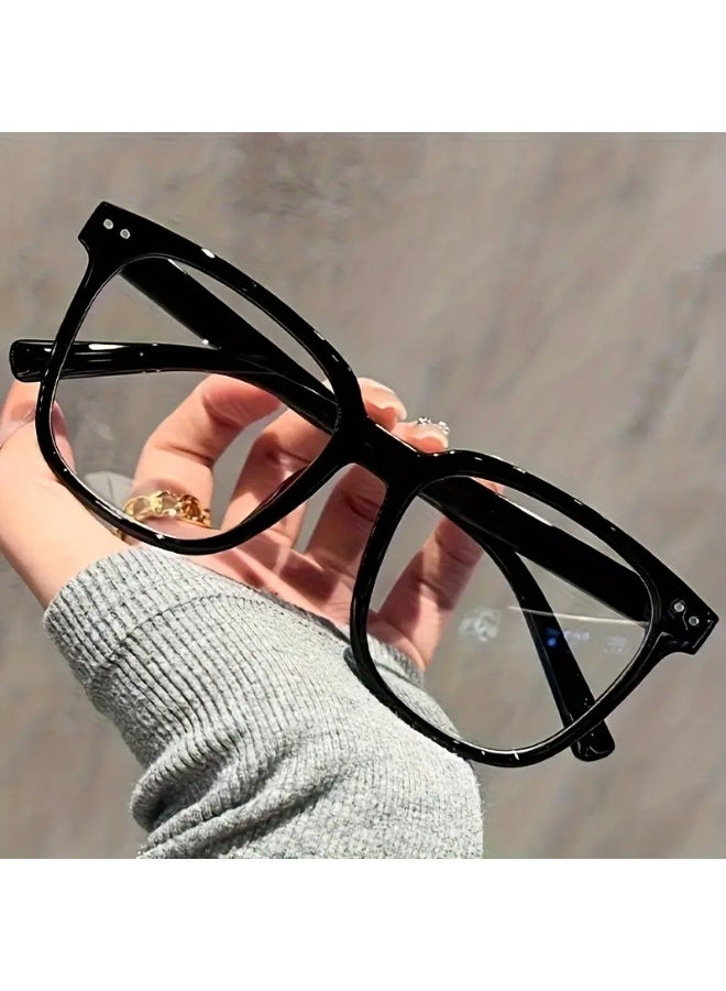 سينت هاوس 3 نظارات عصرية للجنسين، إطار مربع، مناسبة للملابس وألعاب الكمبيوتر ومشاهدة التلفاز، بتصميم عصري للجامعة، إطار أسود شفاف، تصميم مزخرف للوجه (مع حافظة نظارات)، نظارات زرقاء اللون، نظارات طبية - Image 2