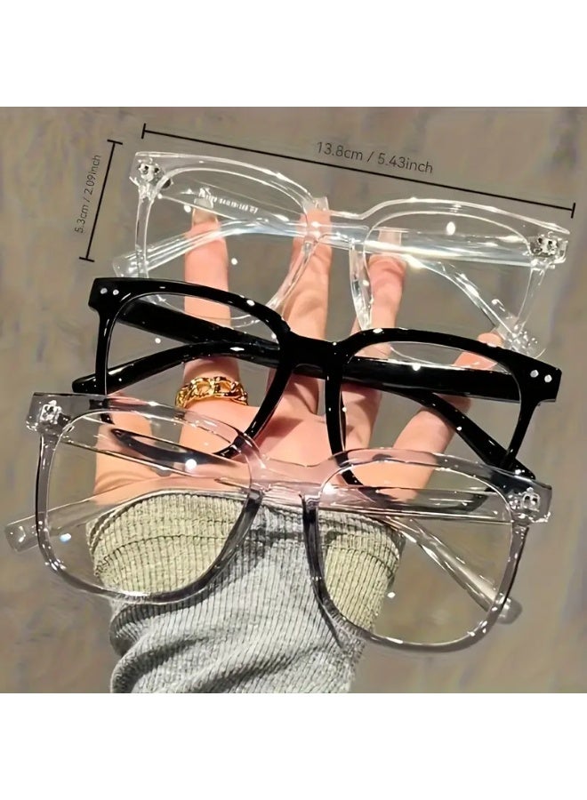 سينت هاوس 3 نظارات عصرية للجنسين، إطار مربع، مناسبة للملابس وألعاب الكمبيوتر ومشاهدة التلفاز، بتصميم عصري للجامعة، إطار أسود شفاف، تصميم مزخرف للوجه (مع حافظة نظارات)، نظارات زرقاء اللون، نظارات طبية - Image 5