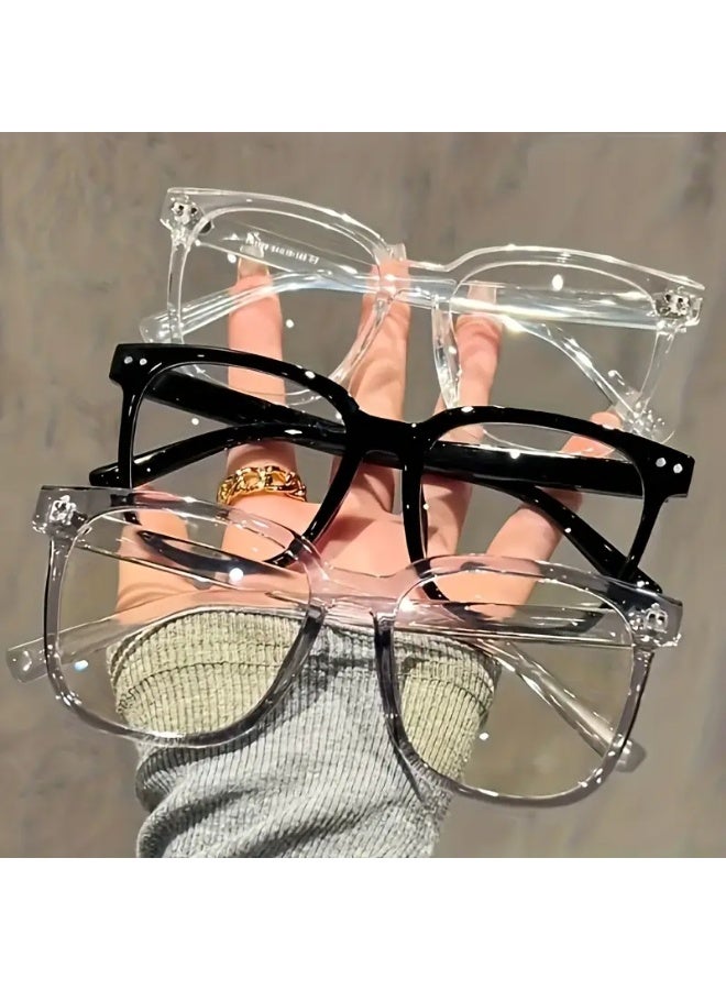 سينت هاوس 3 نظارات عصرية للجنسين، إطار مربع، مناسبة للملابس وألعاب الكمبيوتر ومشاهدة التلفاز، بتصميم عصري للجامعة، إطار أسود شفاف، تصميم مزخرف للوجه (مع حافظة نظارات)، نظارات زرقاء اللون، نظارات طبية - Image 1