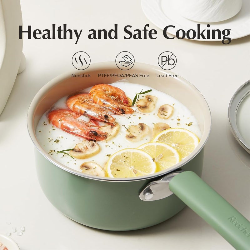 Redchef Ceramic Nonstick Saucepan with Lid, 2.5QT Small Cooking Pot, Non Toxic Sauce Pans for Kitchen, Cool Handle PFAS Free Compatible with All Cooktops, Green - Image 4