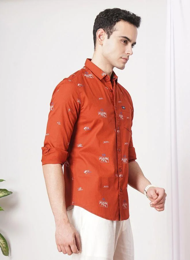 The Indian Garage Co Men Slim Fit Abstract Printed Full Sleeves Spread Collar Casual Shirt