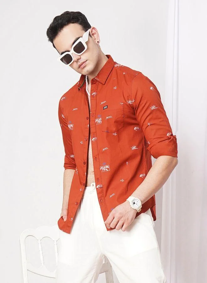 The Indian Garage Co Men Slim Fit Abstract Printed Full Sleeves Spread Collar Casual Shirt