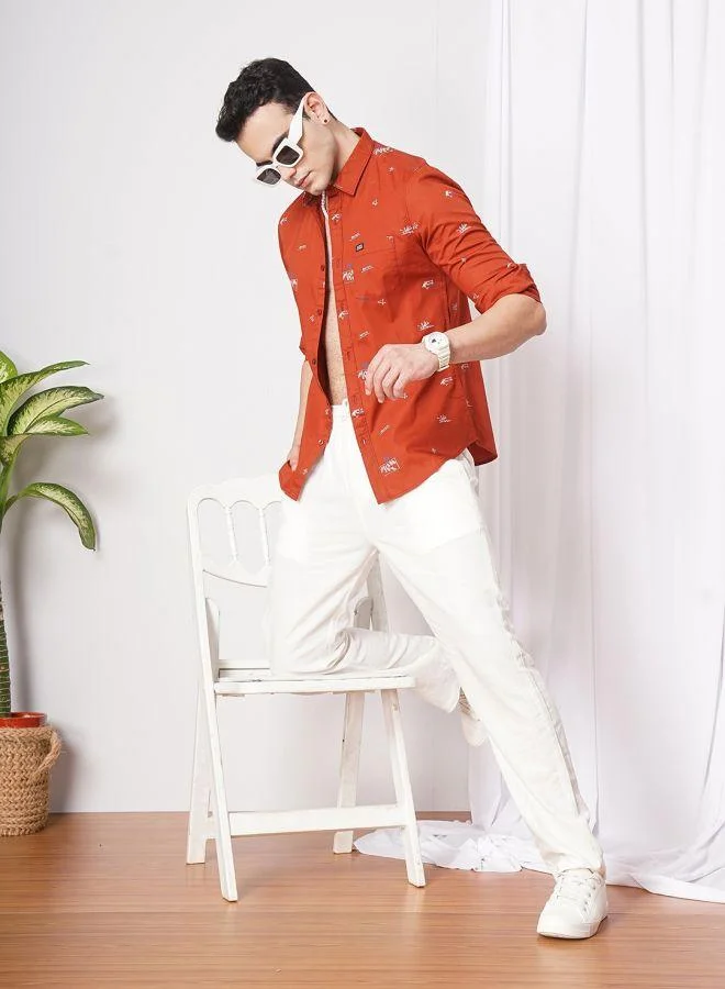 The Indian Garage Co Men Slim Fit Abstract Printed Full Sleeves Spread Collar Casual Shirt
