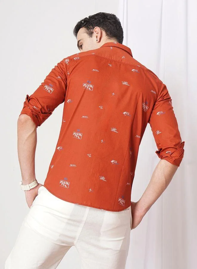 The Indian Garage Co Men Slim Fit Abstract Printed Full Sleeves Spread Collar Casual Shirt