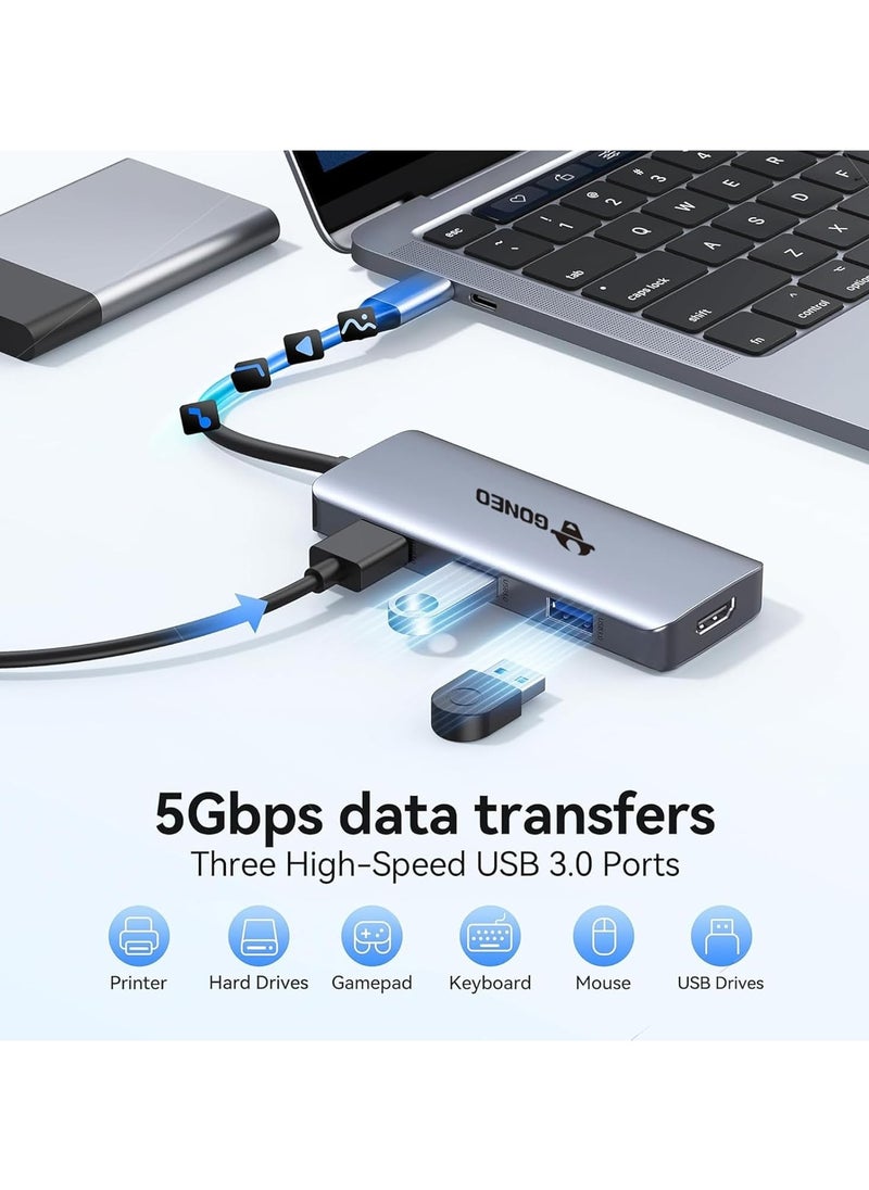 جونيو محول متعدد المنافذ 7 في 1 من GONEO USB C Hub مع محطة إرساء USB C مع منفذ HDMI بدقة 4K و3 منافذ USB وقارئ بطاقات SD/TF ودونجل USB C لأجهزة الكمبيوتر المحمولة Dell/MacBook Pro/MacBook Air/HP XPS/Lenovo  - Image 4